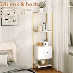 5-stöckiges Bücherregal mit Schublade & Metallrahmen Bücherschrank Modern Standregal