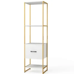 5-stöckiges Bücherregal mit Schublade & Metallrahmen Bücherschrank Modern Standregal