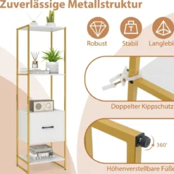5-stöckiges Bücherregal mit Schublade & Metallrahmen Bücherschrank Modern Standregal