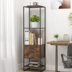 5-stöckiges Bücherregal mit Schublade & Metallrahmen Bücherschrank Modern Standregal