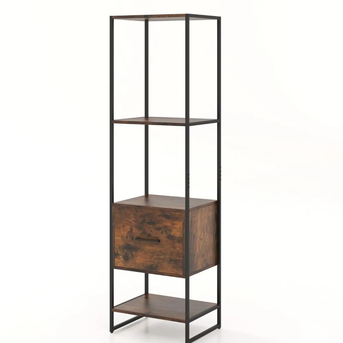 5-stöckiges Bücherregal mit Schublade & Metallrahmen Bücherschrank Modern Standregal