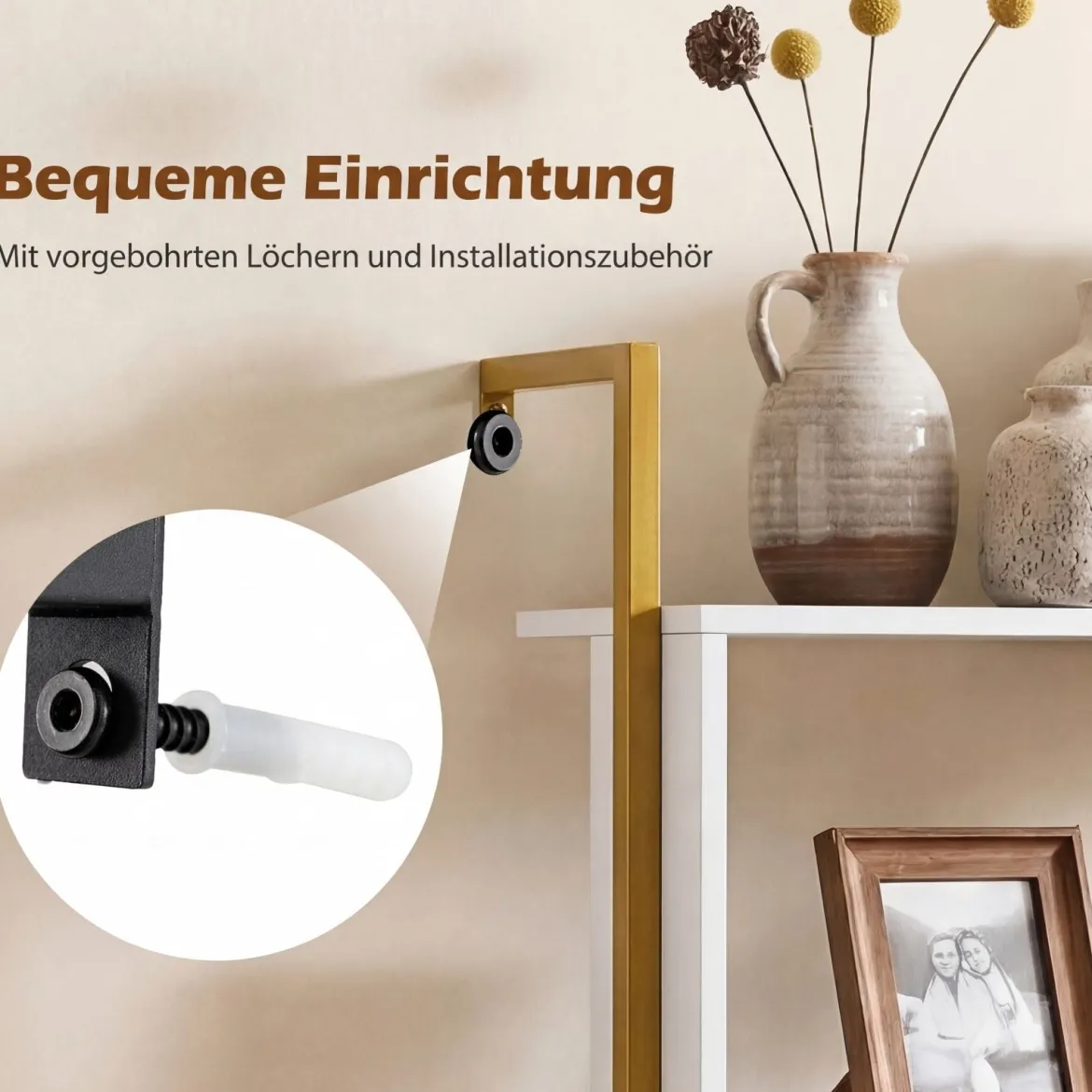 4-stöckiges Bücherregal mit 2-türiger Schrank & 2 Offenen EinlegebödenWandmontiertes Standregal Weiß