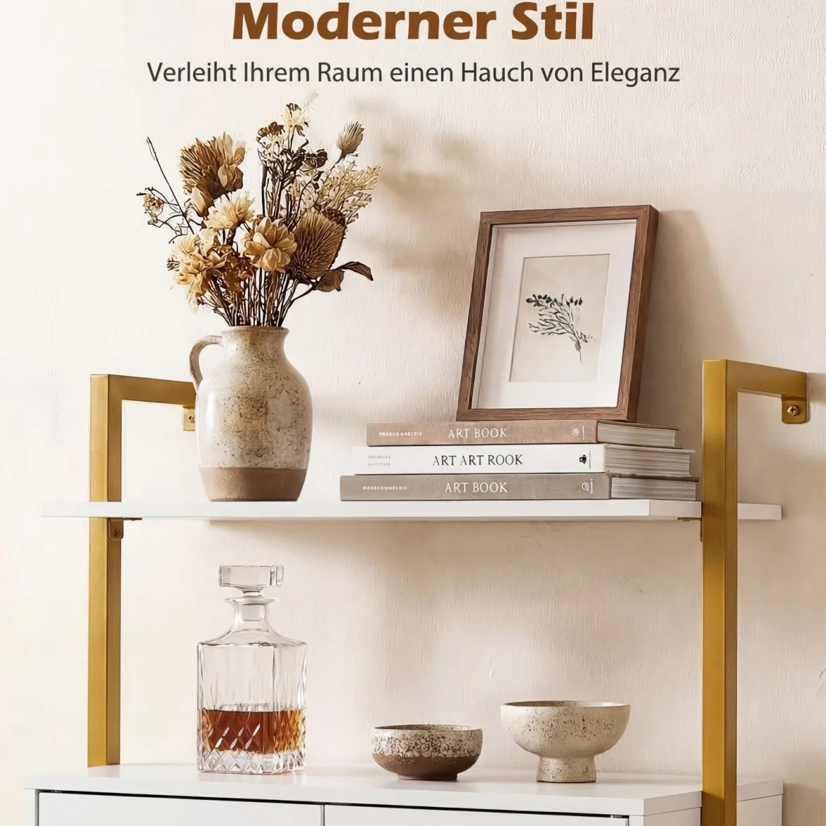 4-stöckiges Bücherregal mit 2-türiger Schrank & 2 Offenen EinlegebödenWandmontiertes Standregal Weiß