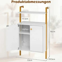 4-stöckiges Bücherregal mit 2-türiger Schrank & 2 Offenen EinlegebödenWandmontiertes Standregal Weiß