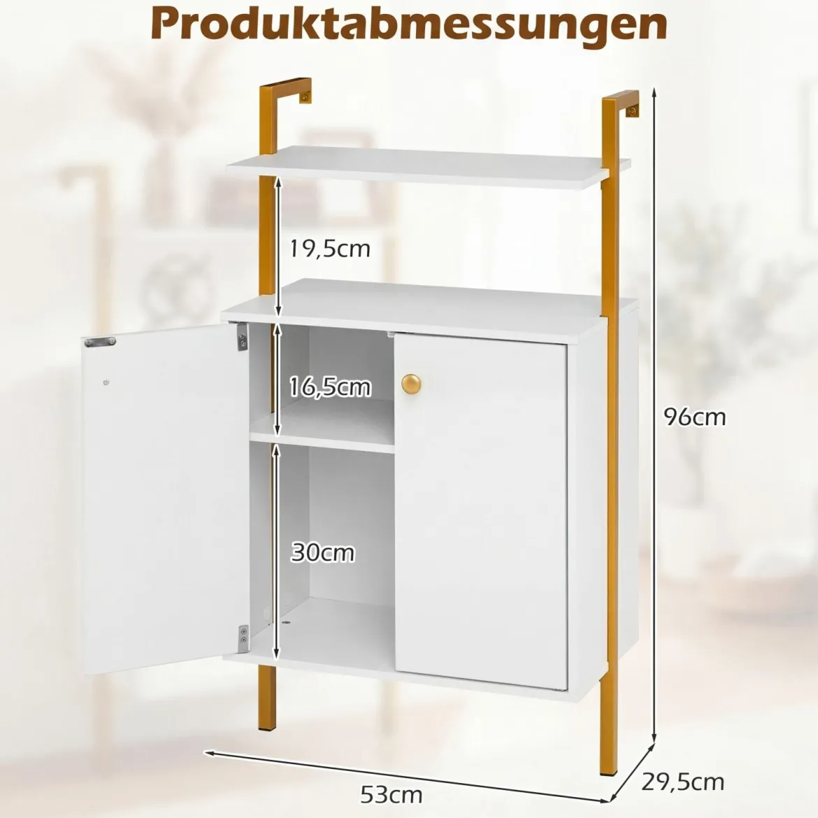 4-stöckiges Bücherregal mit 2-türiger Schrank & 2 Offenen EinlegebödenWandmontiertes Standregal Weiß