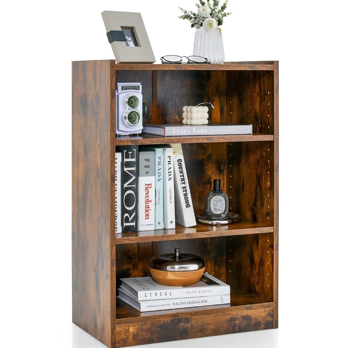 3-stöckiges Bücherregal offenes Ablageregal moderner Schrank 50 x 30 x 75 cm Braun