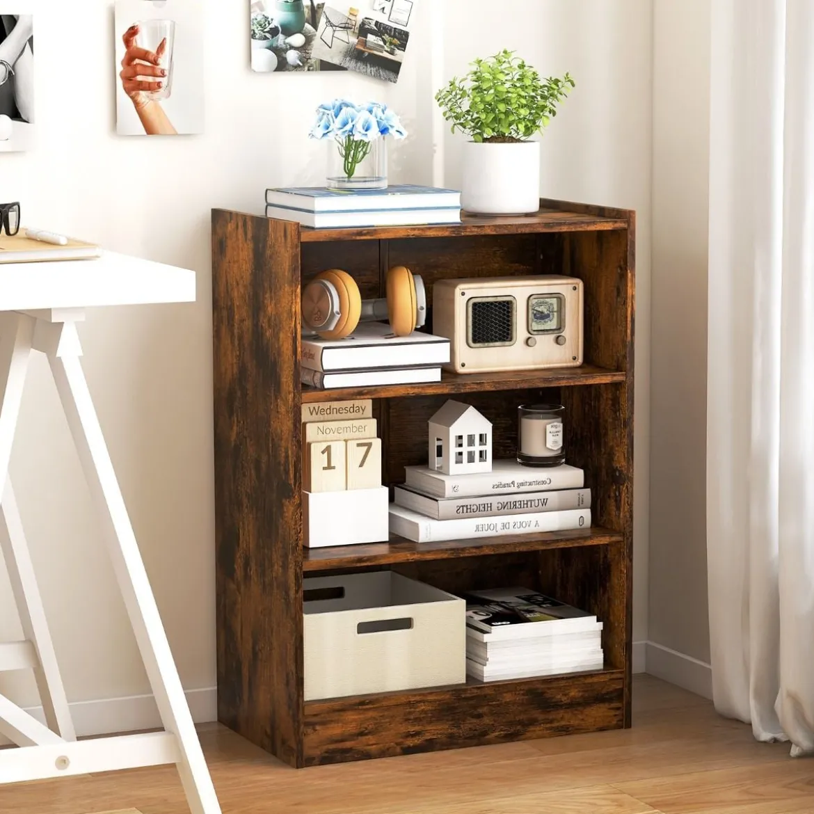 3-stöckiges Bücherregal offenes Ablageregal moderner Schrank 50 x 30 x 75 cm Braun