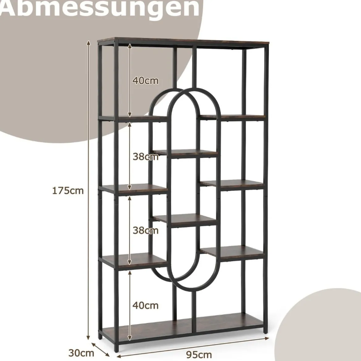5-stöckiges Bücherregal Standregal Geometrisches Aufbewahrungsregal Braun & Schwarz