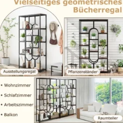 5-stöckiges Bücherregal Standregal Geometrisches Aufbewahrungsregal Braun & Schwarz