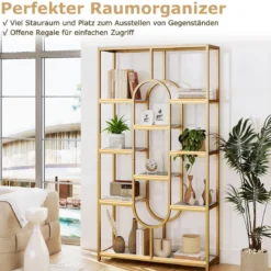 5-stöckiges Bücherregal Standregal Geometrisches Aufbewahrungsregal Weiß & Gold