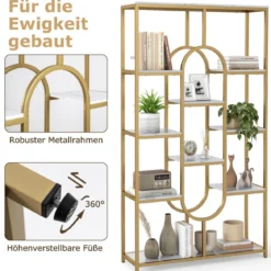 5-stöckiges Bücherregal Standregal Geometrisches Aufbewahrungsregal Weiß & Gold