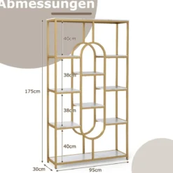 5-stöckiges Bücherregal Standregal Geometrisches Aufbewahrungsregal Weiß & Gold
