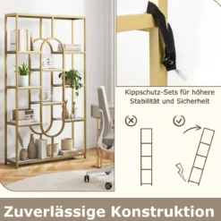 5-stöckiges Bücherregal Standregal Geometrisches Aufbewahrungsregal Weiß & Gold
