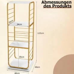 4-stöckiges drehbares Bücherregal 360° drehbarer Bücherturm mit Metallrahmen Gold und Weiß
