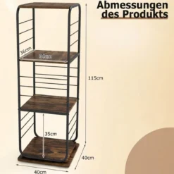 4-stöckiges drehbares Bücherregal 360° drehbarer Bücherturm mit Metallrahmen Rustikal Braun