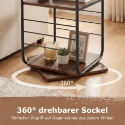 4-stöckiges drehbares Bücherregal 360° drehbarer Bücherturm mit Metallrahmen Rustikal Braun
