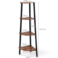 4-Stöckiges Eckregal Dekorationsregal für Home 35 x 35 x 125 cm Braun + Schwarz
