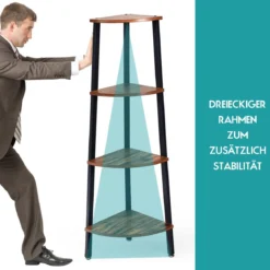 4-Stöckiges Eckregal Dekorationsregal für Home 35 x 35 x 125 cm Braun + Schwarz
