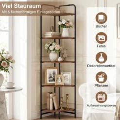 5 Stöckiges Eckregal mit Metallrahmen Klappbares Bücherregal Industrie Standregal Leiterregal