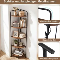 5 Stöckiges Eckregal mit Metallrahmen Klappbares Bücherregal Industrie Standregal Leiterregal