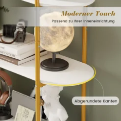 4-stöckiges Gebogenes Bücherregal mit Metallrahmen & Holzplatte Offenes Standregal Gold