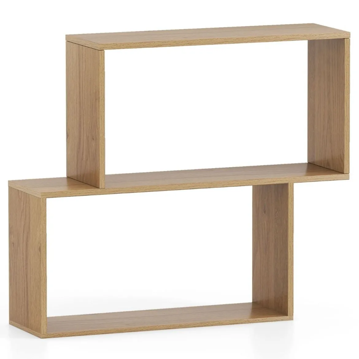 3-stöckiges geometrisches Bücherregal freistehendes Holzregal mit 2 würfelförmigen Fächern Natur/Weiß/Braun
