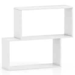 3-stöckiges geometrisches Bücherregal freistehendes Holzregal mit 2 würfelförmigen Fächern Natur/Weiß/Braun