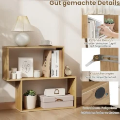 3-stöckiges geometrisches Bücherregal freistehendes Holzregal mit 2 würfelförmigen Fächern Natur/Weiß/Braun