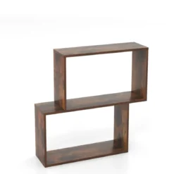 3-stöckiges geometrisches Bücherregal freistehendes Holzregal mit 2 würfelförmigen Fächern Natur/Weiß/Braun