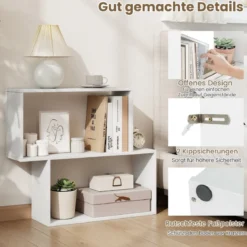 3-stöckiges geometrisches Bücherregal freistehendes Holzregal mit 2 würfelförmigen Fächern Natur/Weiß/Braun