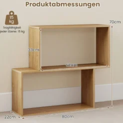 3-stöckiges geometrisches Bücherregal freistehendes Holzregal mit 2 würfelförmigen Fächern Natur/Weiß/Braun