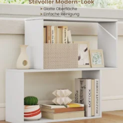 3-stöckiges geometrisches Bücherregal freistehendes Holzregal mit 2 würfelförmigen Fächern Natur/Weiß/Braun