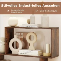 3-stöckiges geometrisches Bücherregal freistehendes Holzregal mit 2 würfelförmigen Fächern Natur/Weiß/Braun