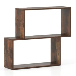 3-stöckiges geometrisches Bücherregal freistehendes Holzregal mit 2 würfelförmigen Fächern Natur/Weiß/Braun
