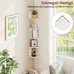 5-stöckiges Hängendes Eckregal Schwebendes Bücherregal Wandmontiertes Schweberegal Weiß