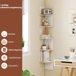 5-stöckiges Hängendes Eckregal Schwebendes Bücherregal Wandmontiertes Schweberegal Weiß