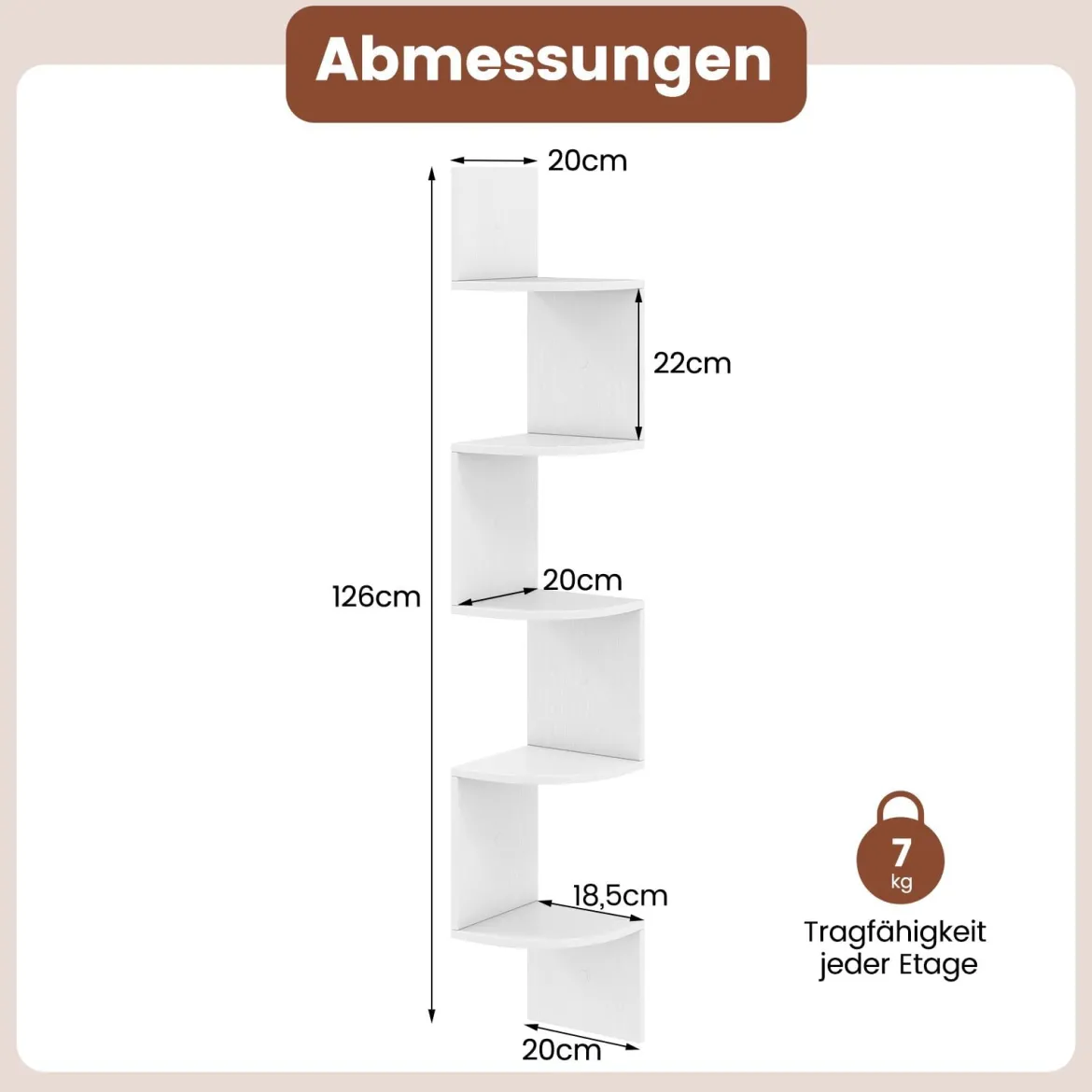 5-stöckiges Hängendes Eckregal Schwebendes Bücherregal Wandmontiertes Schweberegal Weiß