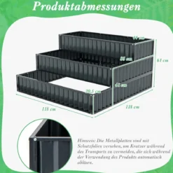 3-stöckiges Hochbeet aus Metall mit Offener Basis Stufenbeet Blumentreppe Pflanztreppe