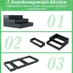3-stöckiges Hochbeet aus Metall mit Offener Basis Stufenbeet Blumentreppe Pflanztreppe