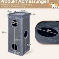 4-stöckiges Katzenhaus 99 cm Hoher Katzen-Kondominium mit Kratzpfosten 3 Verstecken Hellgrau