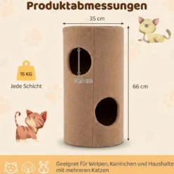 2-stöckiges Katzenhaus mit Sisal-Kratzmatte & Versteck-Höhle & Überdachtem Bett Spielhaus im Fässchen-Design