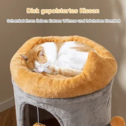 2-stöckiges Katzenhaus niedlicher kleiner Katzenbaum mit 2 gemütlichen Katzenhöhle Grau+Orange