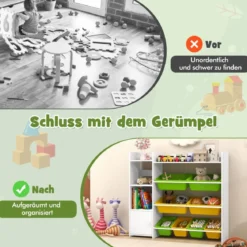 4-stöckiges Kinderregal mit 8 Aufbewahrungsboxen & 2 Offenen Regalen Spielzeugregal