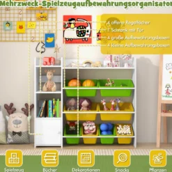 4-stöckiges Kinderregal mit 8 Aufbewahrungsboxen & 2 Offenen Regalen Spielzeugregal