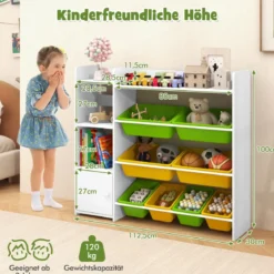 4-stöckiges Kinderregal mit 8 Aufbewahrungsboxen & 2 Offenen Regalen Spielzeugregal