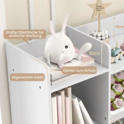 4-stöckiges Kinderregal mit 8 Boxen & 2 Schänken & Regalen Holz Spielzeugschrank Weiß