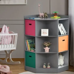 3-Stöckiges Kinderregal mit 6 Offenen Regalen & 3 Farbigen Körben 81 x 61 x 94 cm Grau