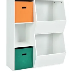 3-stöckiges Kinderregal mit 2 Zusätzlichen Körben Modernes Eckregal 76 x 28 x 94 cm Weiß