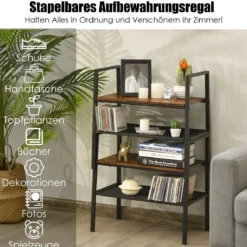 2-Stöckiges Lagerregal Gitterregal aus Holz & Metall Kompaktes Lagerregal Braun und Schwarz