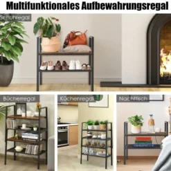2-Stöckiges Lagerregal Gitterregal aus Holz & Metall Kompaktes Lagerregal Braun und Schwarz